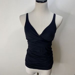 Anne Cole 34D Twist-Front Ruched Tankini Top Black Underwire No soft cups